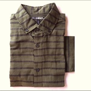 William Rast Men Dress Shirt  Striped Military Green Black 100% Cotton M